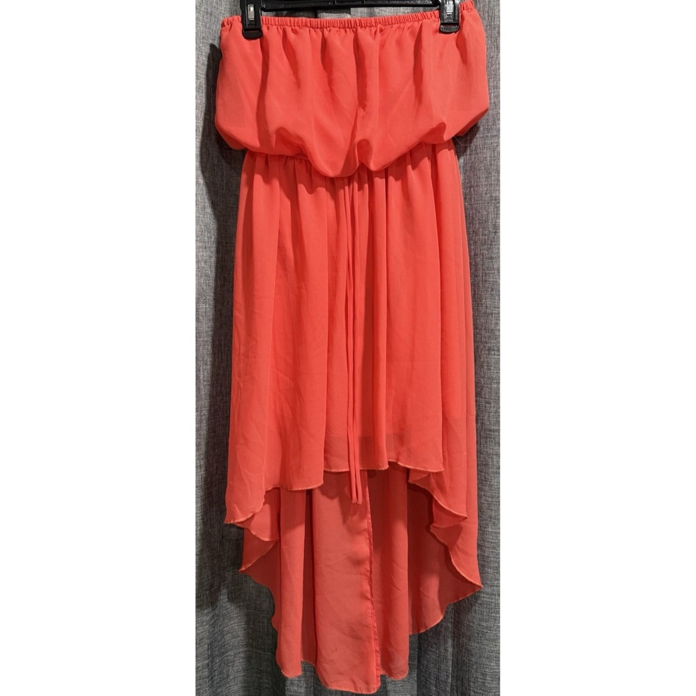 Ambiance Coral Strapless Dress Juniors Size M High Low Dress Elastic Waist chest